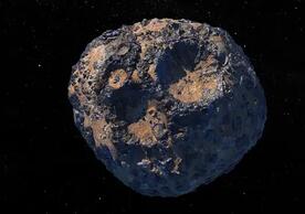 An artist’s illustration of a metal asteroid. (Credit: ASU/Peter Rubin)
