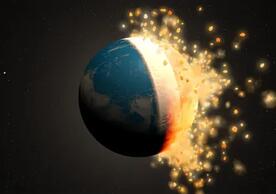 Artistic rendering of a large collision on the early Earth (Credit: SwRI/Marchi)