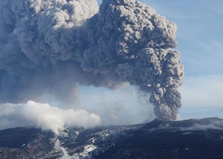volcano eruption with smoke