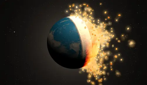 Artistic rendering of a large collision on the early Earth (Credit: SwRI/Marchi)