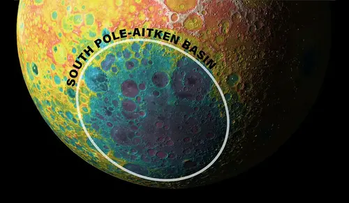 The Center for Lunar Origin and Evolution will provide scientific advances to support human exploration of the Moon, particularly its oldest and largest impact basin, which extends from near the south pole to cover much of the far side's southern hemisphere. (Courtesy of NASA/Goddard)